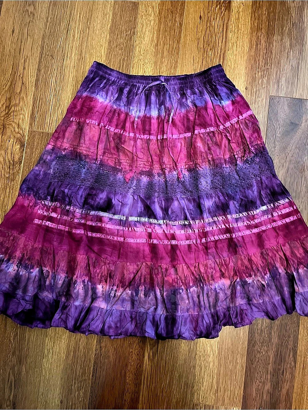 Tie-Dye Cotton Maxi Skirt in Purple & Pink